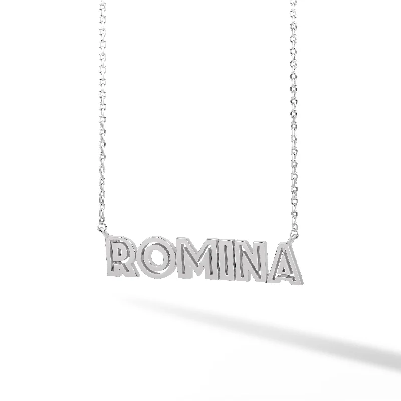 Gemstone Necklace for Weddings-Cutout Solid Name Necklace