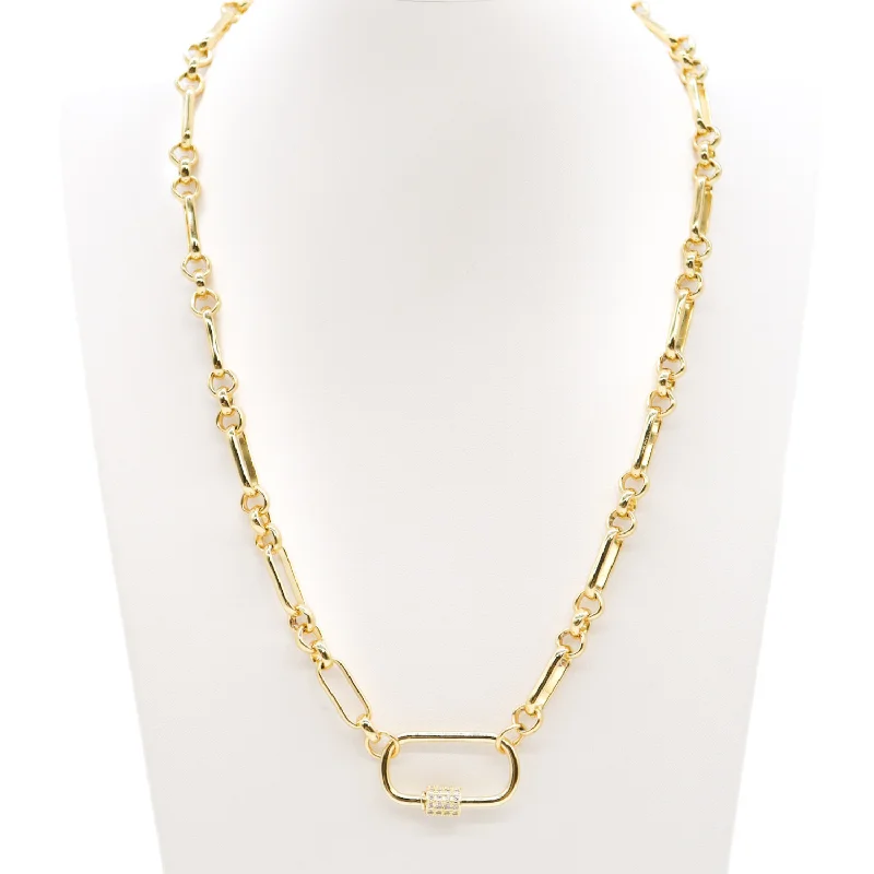 Double Chain Necklace-Anna Limited Gold Necklace with Pave Gabi Carabiner