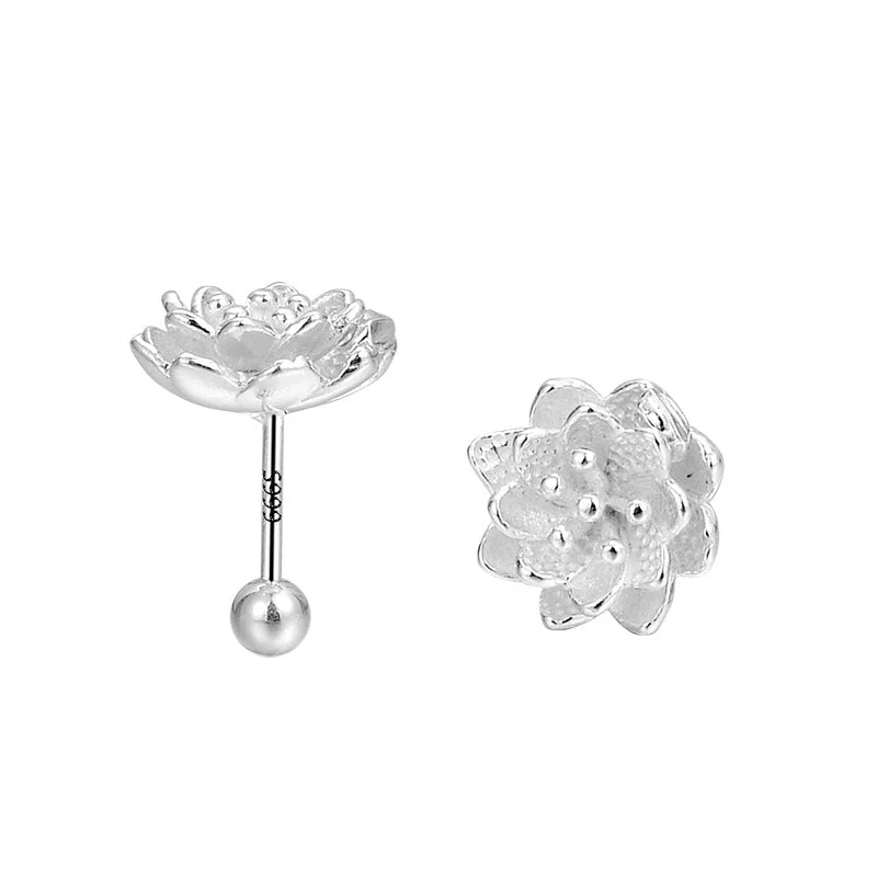 Stylish Dangle Earrings-Elegant Pure Silver Lotus Flower Earrings | S999