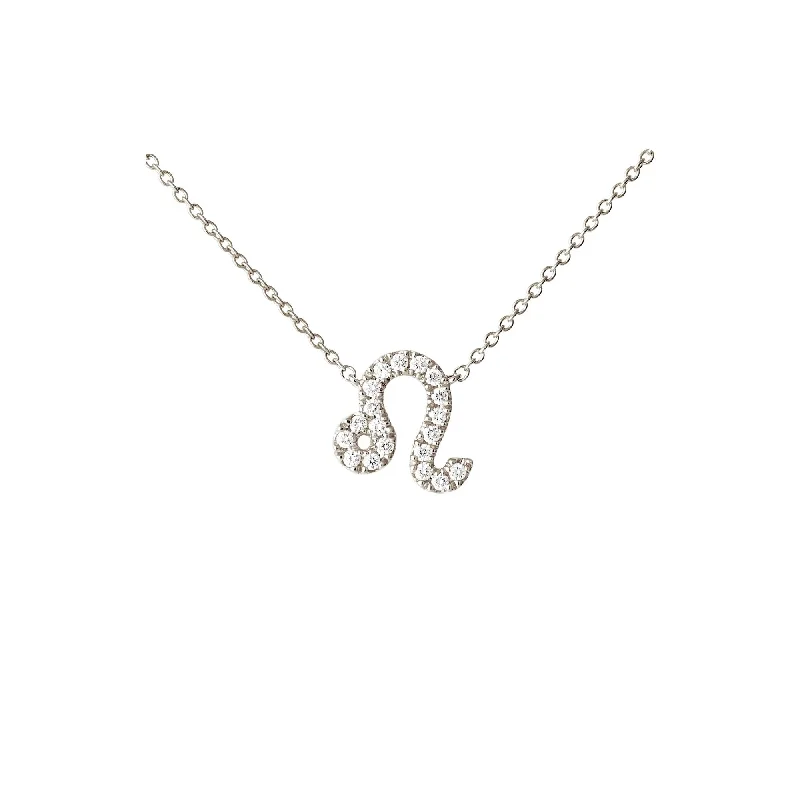 Elegant Gold Necklace for Weddings-Petit Sign Leo 18K Whitegold Necklace w. Diamonds