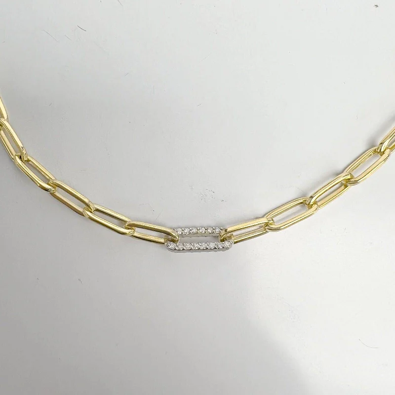 Beautiful Gold Pendant Necklace-14k Yellow Gold 0.60ctw Diamond Paperclip Link 5.00mm Chain Necklace 17" 15.1g