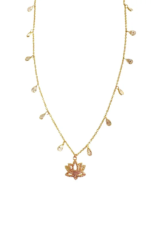 Gold Necklace with Ruby-Lotus CZ Necklace