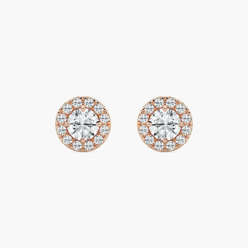 Wedding Earrings with Crystals-Round Lab Grown Diamond Halo Stud Earrings