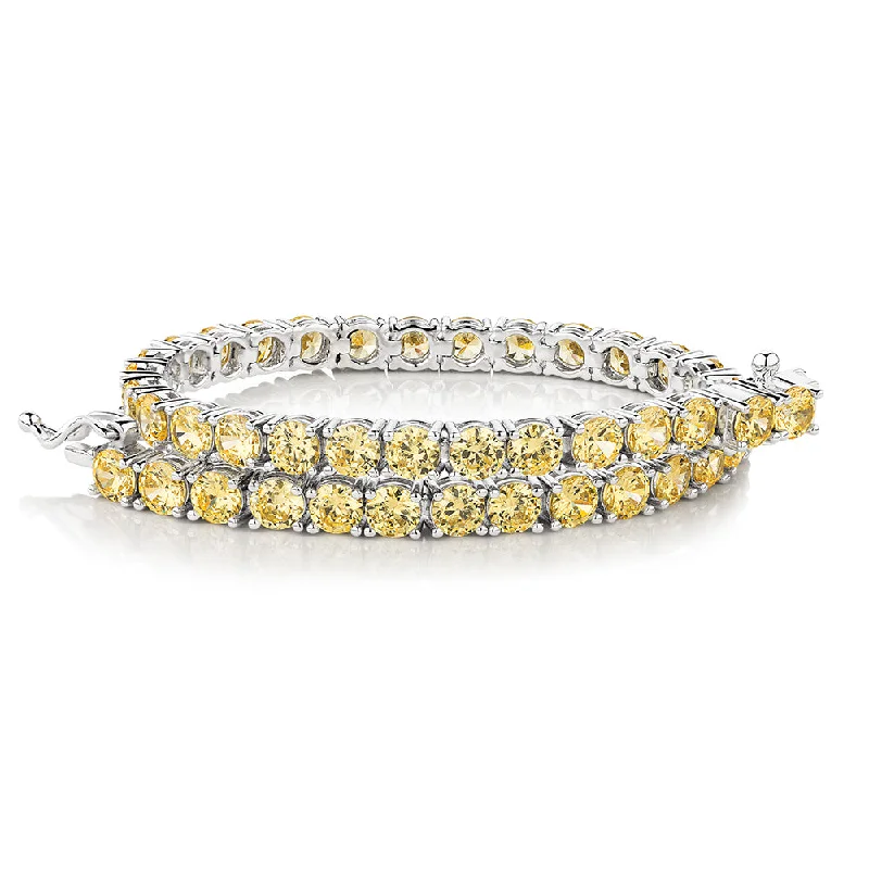 Trendy Silver Charm Bracelet-Round Brilliant tennis bracelet with 11 carats* of diamond simulants in sterling silver