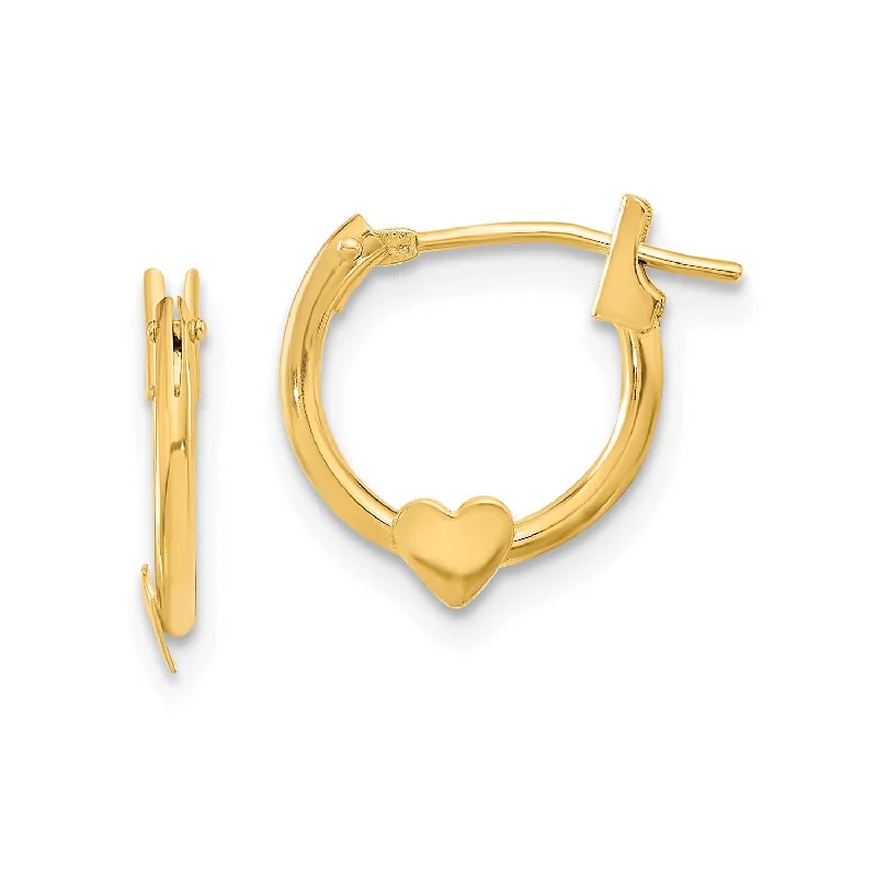 Gorgeous Stud Earrings-14k Yellow Gold Heart Hoop Earrings, 9mm x 9mm, Small Dainty Design