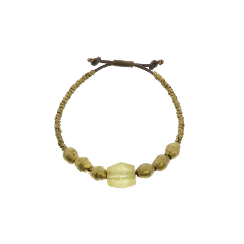 Simple Custom Bracelet-Seaglass Beaded Brass Bracelet-Amber