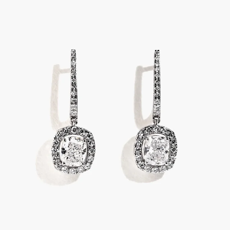 Statement Earrings for Evening-Cushion Cut Halo Drop Earrings