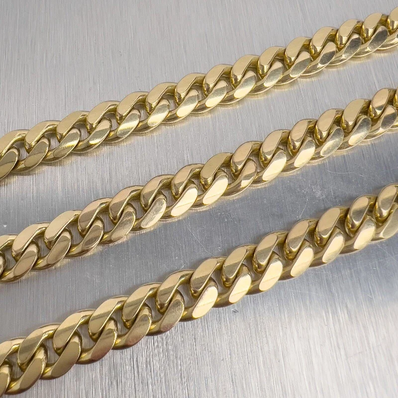 Modern Crystal Necklace-14k Yellow Gold Miami Cuban Curb Link 8.80mm Chain Necklace 24" 124.4g HEAVY