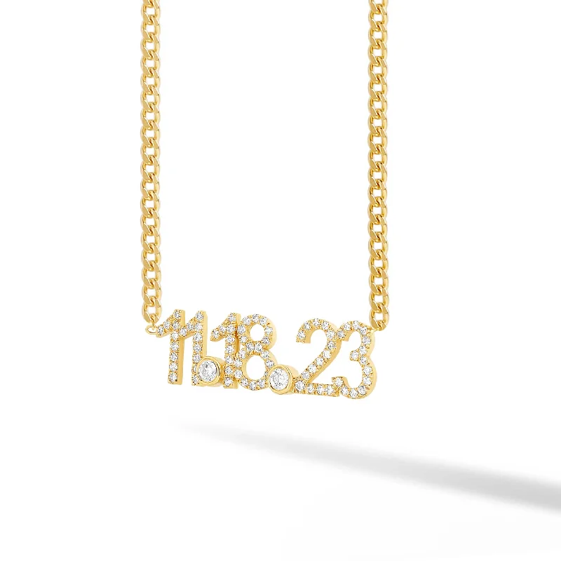 Heart Necklace with Diamonds-Custom Diamond Date on Curb Cuban Link Necklace