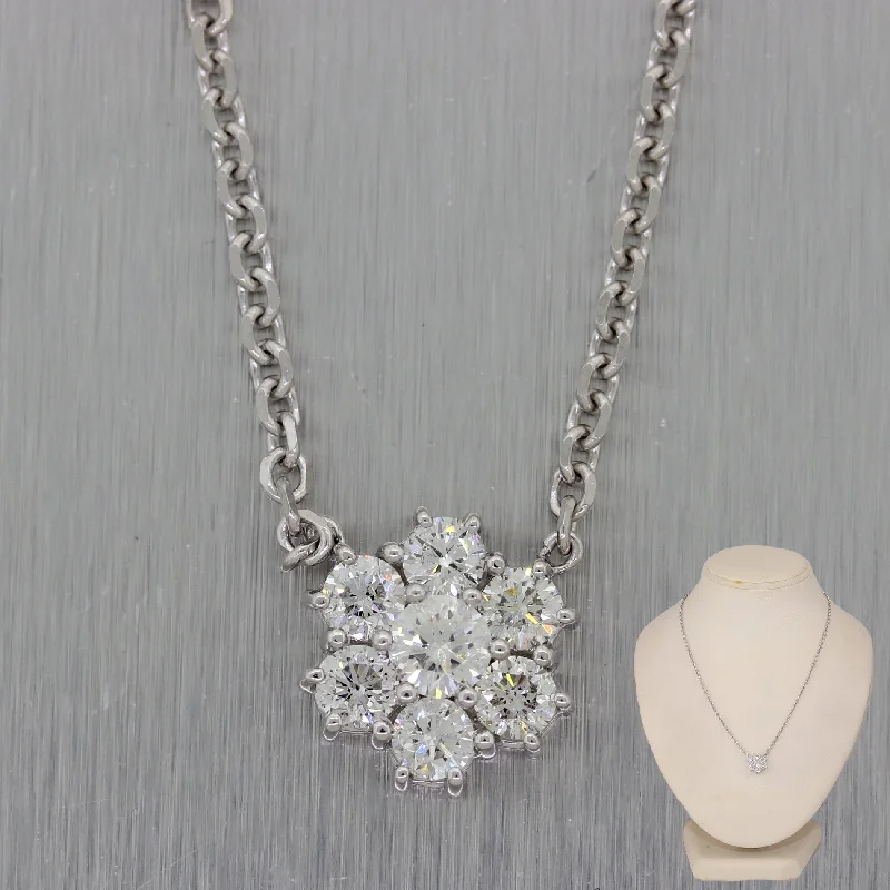 Unique Silver Necklace-Modern 14k White Gold 1.60ctw Diamond Cluster 16" Necklace