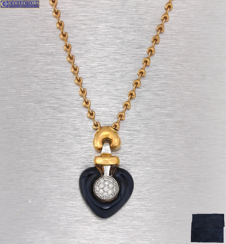 Diamond Heart Necklace-La Nouvelle Bague 18K Yellow Gold Sterling 0.38ctw Diamond Heart Enamel Necklace