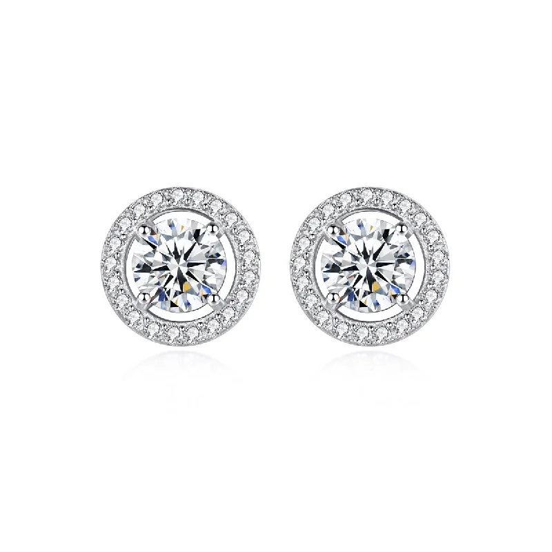 Gorgeous Stud Earrings-1 Carat Round Brilliant Halo Disc Cut Diamond Earrings | S925 | Moissanite