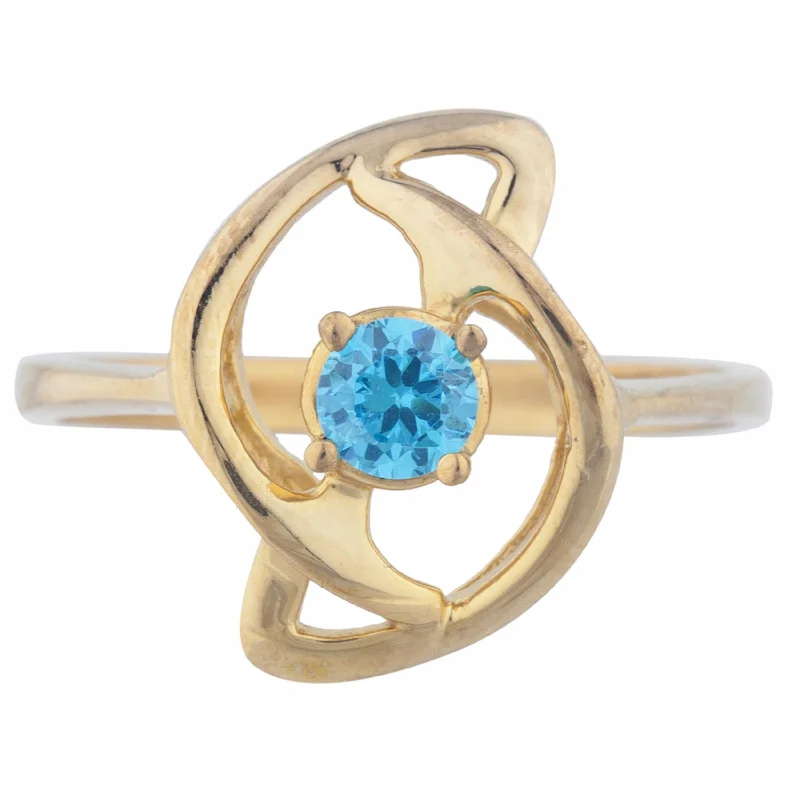 Vintage Engagement Ring Set-14Kt Gold Swiss Blue Topaz Infinity Design Ring