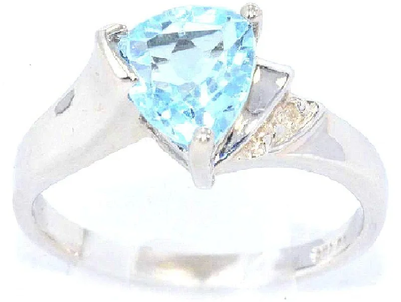 Simple Silver Engagement Ring-14Kt Gold Blue Topaz & Diamond Trillion Ring