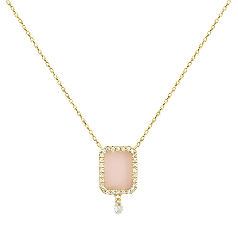 Fashionable Necklace for Women-Collier Semi Precious 18K Gold or Whitegold Necklace w. Rose Opal & Diamonds