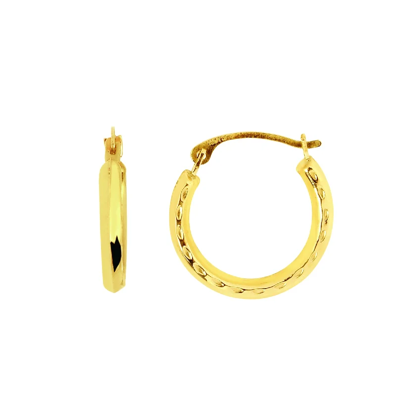 Trendy Drop Earrings-14K Yellow Gold Horseshoe Hoop Earrings, Diameter 15mm