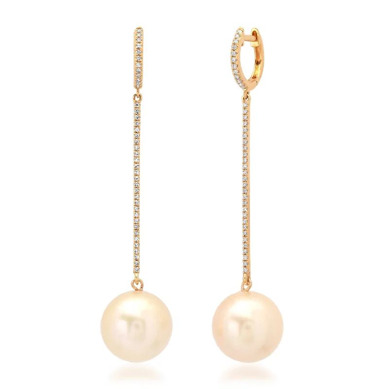 Pearl and Gold Earrings-Pearl Line Drops