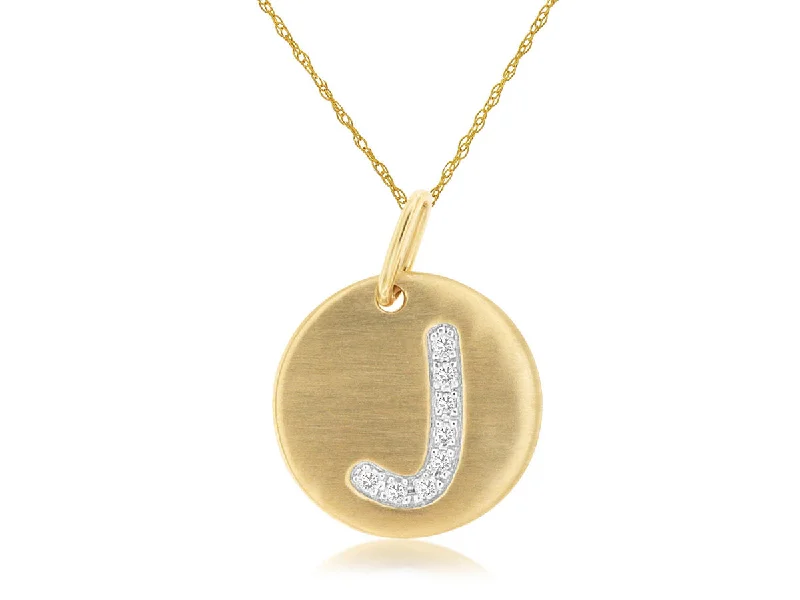 Simple Gold Necklace-Diamond J Disc Pendant