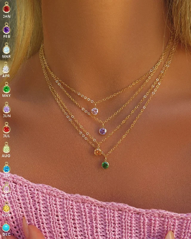 Unique Wedding Earrings-Large Birthstone Necklace - 14K Yellow Gold Fill