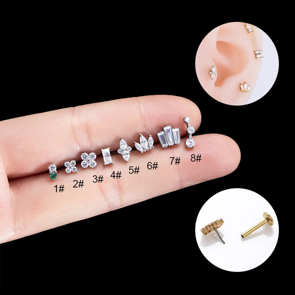 Stud Earrings for Women-1 Piece Simple Style Crown Titanium Plating Inlay Zircon Ear Studs