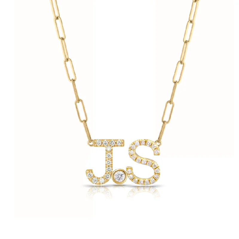 Custom Bridal Necklace-Custom Diamond Initials and Bezels Paper Clip Necklace