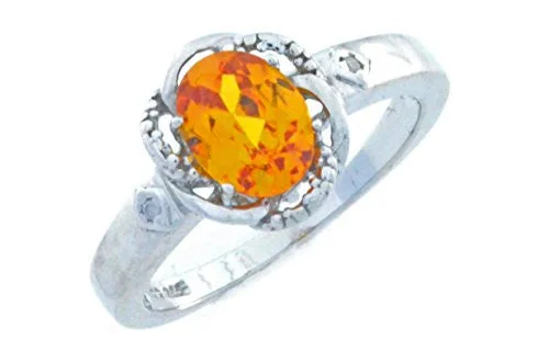 Handmade Wedding Ring-2 Ct Citrine & Diamond Oval Ring .925 Sterling Silver Rhodium Finish