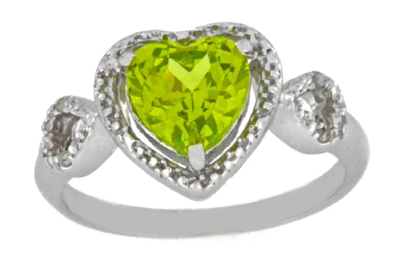 Beautiful Gold Wedding Band-1.5 Ct Peridot & Diamond Heart Ring .925 Sterling Silver Rhodium Finish