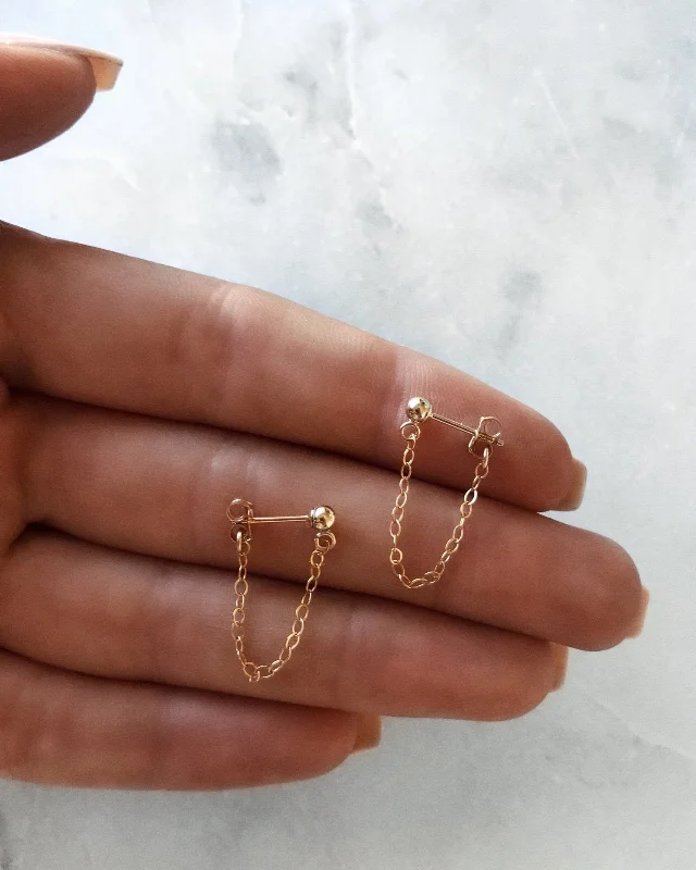 Unique Silver Earrings-Chain Stud Earrings  - 14k Yellow Gold Fill