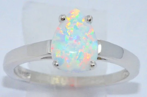 Stunning Ruby Ring-10x7mm Opal Pear Ring .925 Sterling Silver Rhodium Finish