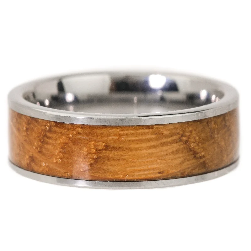 Stunning Platinum Engagement Ring-Malt Whiskey Barrel Band