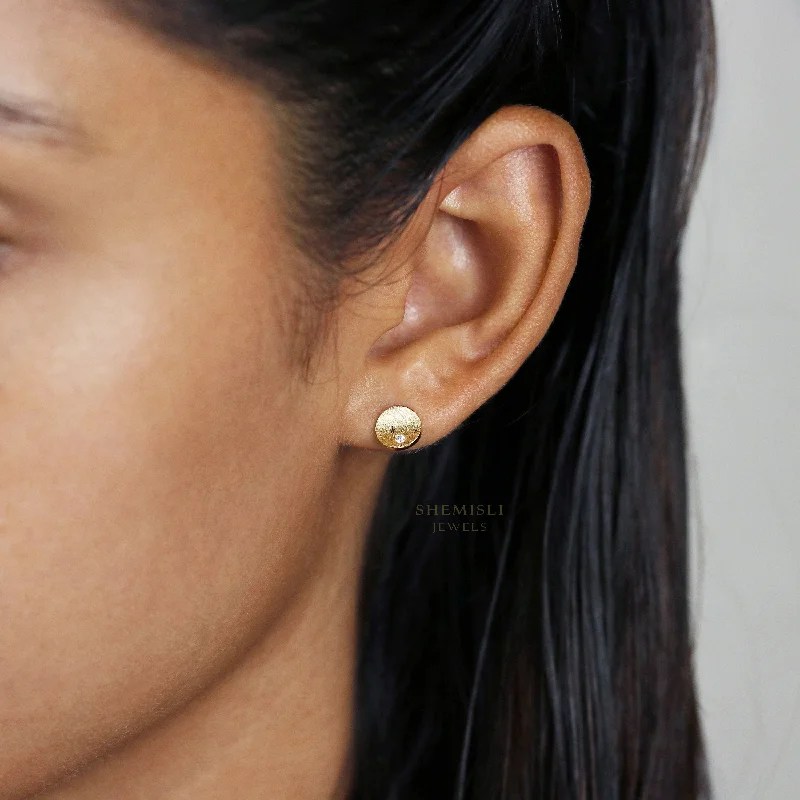 Statement Earrings for Evening-Tiny Circle Studs Earrings, Gold, Silver SHEMISLI SS065