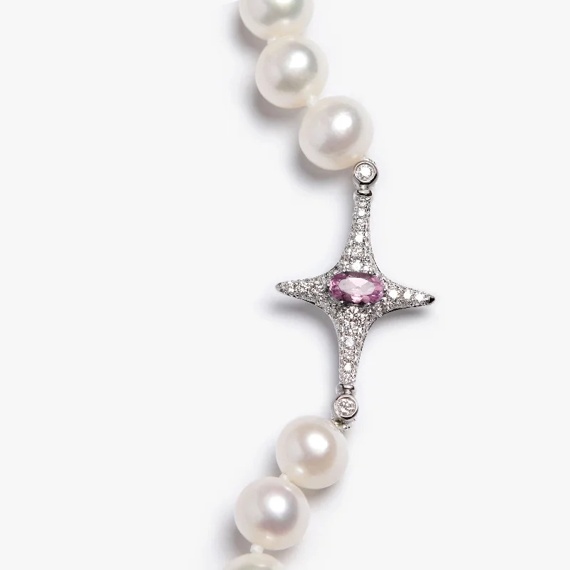 Unique Pearl Necklace for Bride-Selene Pink Sapphire Pearl Necklace - Pre-Order