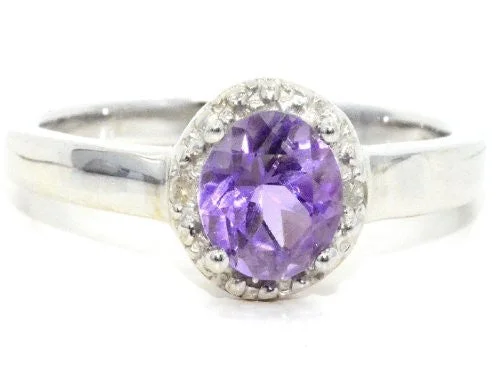 Vintage Wedding Band-1 Ct Amethyst & Diamond Round Ring .925 Sterling Silver Rhodium Finish