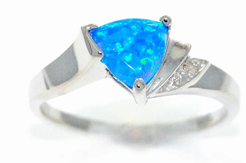 Gorgeous Wedding Band-14Kt Gold Blue Opal & Diamond Trillion Ring