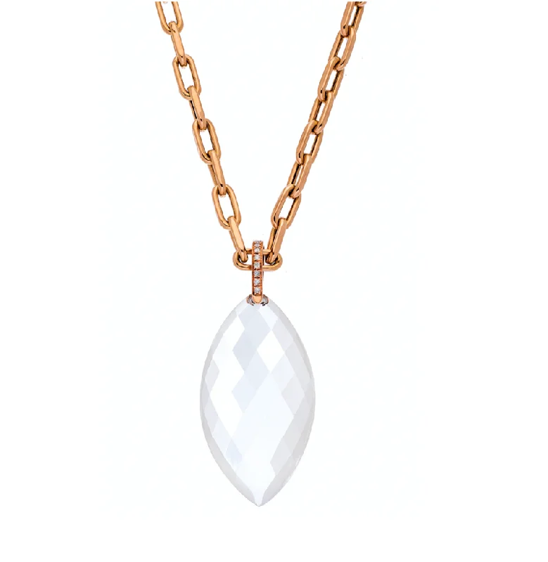 Silver Chain Necklace-Natalia Necklace Rose Gold Clear Quartz Oval