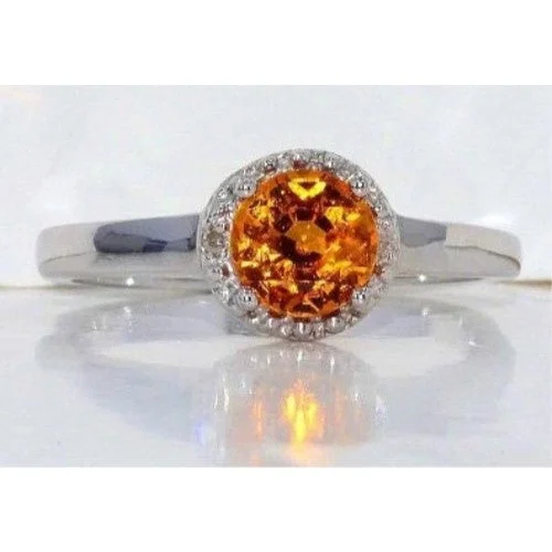 Silver Promise Ring-1 Ct Citrine & Diamond Round Ring .925 Sterling Silver Rhodium Finish