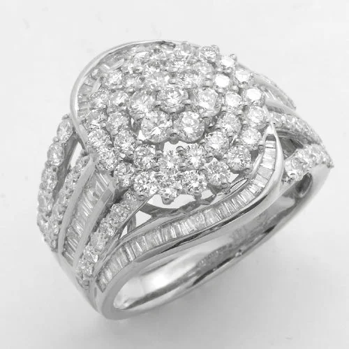 Dazzling Engagement Ring Set-14KW 2.50CTW ROUND CLUSTER RING - BAGUETTE DIAMOND