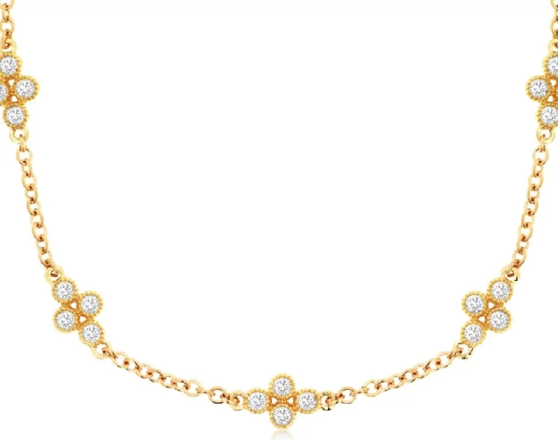 Colored Gemstone Necklace-14k yellow gold diamond station necklace 16-18" long