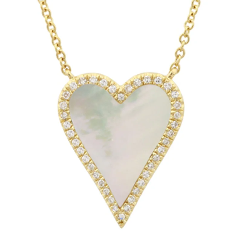 Beautiful Gold Pendant Necklace-Elongated Heart Mother of Pearl Necklace