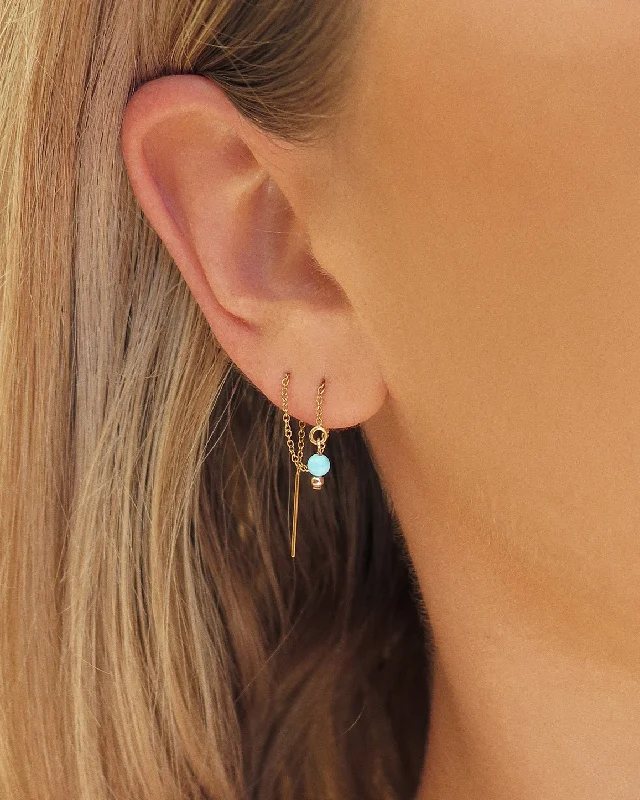 Gemstone Stud Earrings-Turquoise Threader Earrings