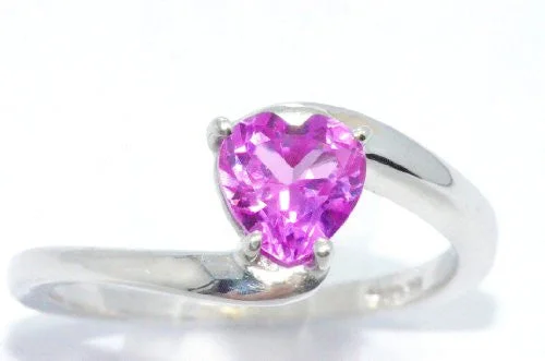 Classic Ring for Women-1 Ct Pink Sapphire Heart Ring .925 Sterling Silver Rhodium Finish