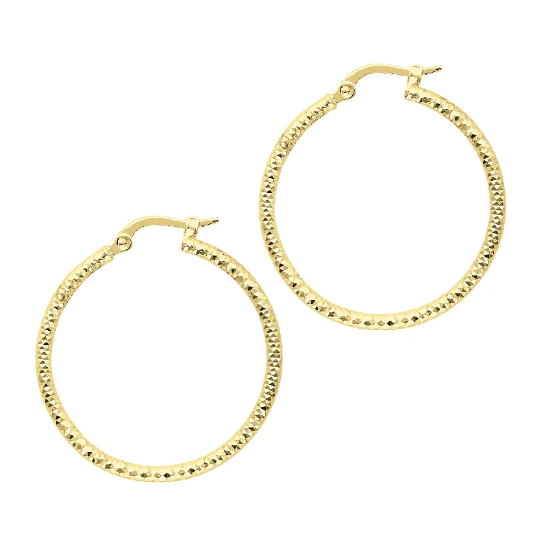 Silver Statement Earrings-14K Gold Diamond Cut Sparkle Large Hoop Earrings, Diameter 27mm