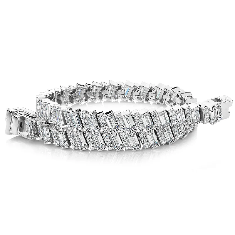 Stackable Bracelets for Women-Baguette and Round Brilliant tennis bracelet with 7.95 carats* of diamond simulants in sterling silver