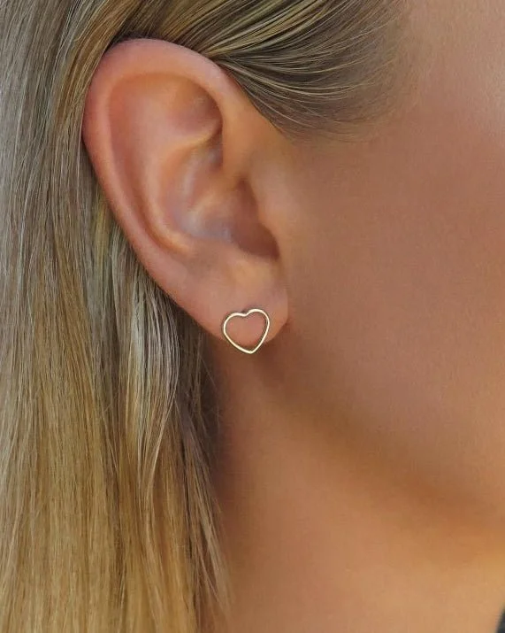 Moon Shaped Earrings-Heart Stud Earrings  - 14k Yellow Gold Fill