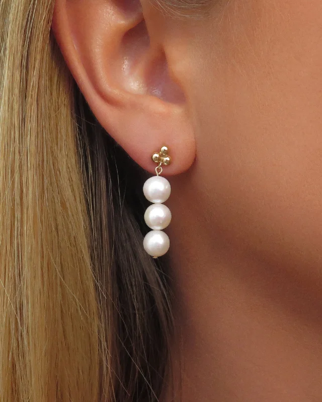 Boho Hoop Earrings-Triple Freshwater Pearl Stud Earrings