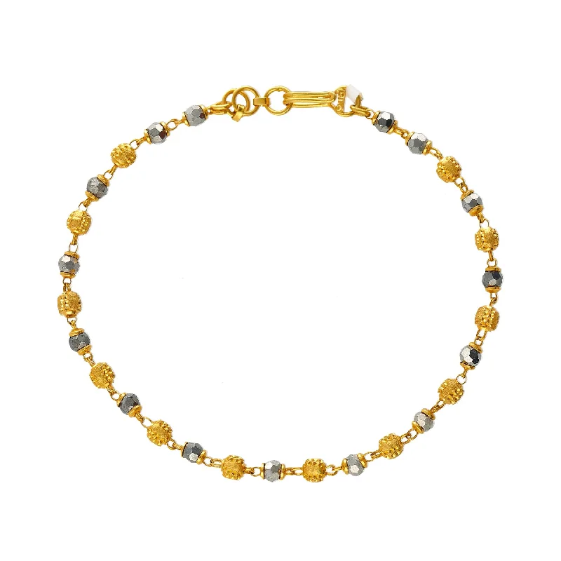 Personalized Gold Bangle Bracelet-22K Yellow Gold & Black Bead Bracelet