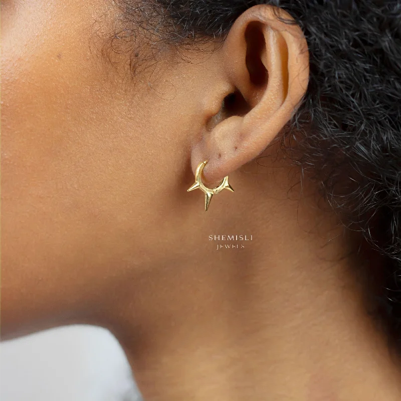 Artistic Dangle Earrings-Spike Hoop Earrings, Huggies, Gold, Silver SHEMISLI SH093