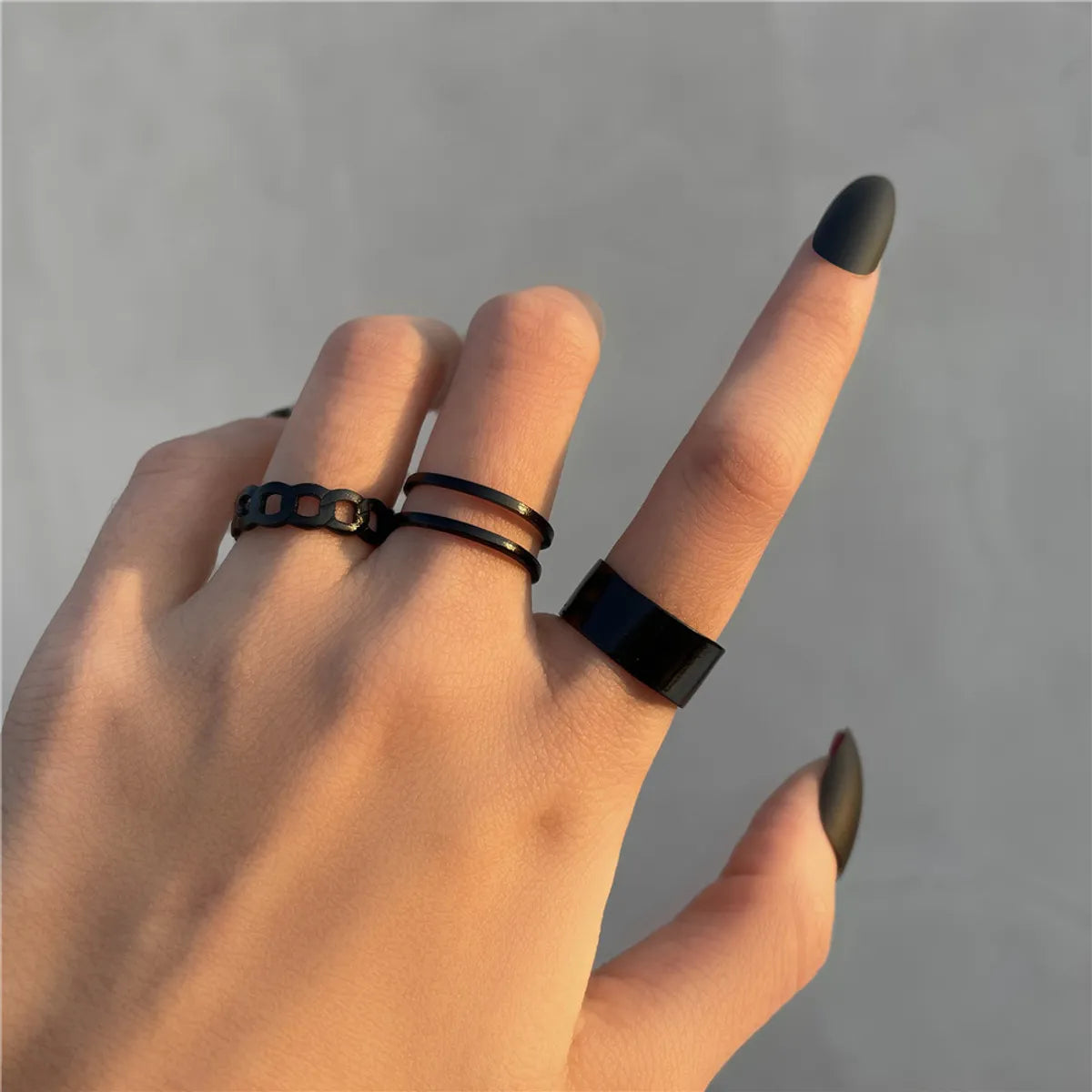 Custom Sapphire Wedding Ring-Fashion Hip-hop C-shaped Open Alloy Ring Set 3-piece