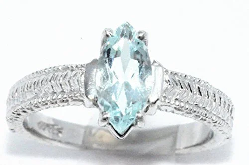 Silver Promise Ring-1 Ct Aquamarine Marquise Ring .925 Sterling Silver Rhodium Finish