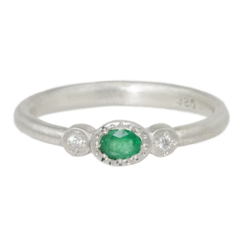 Elegant Diamond Ring-Oval & Round Emerald Charm Ring